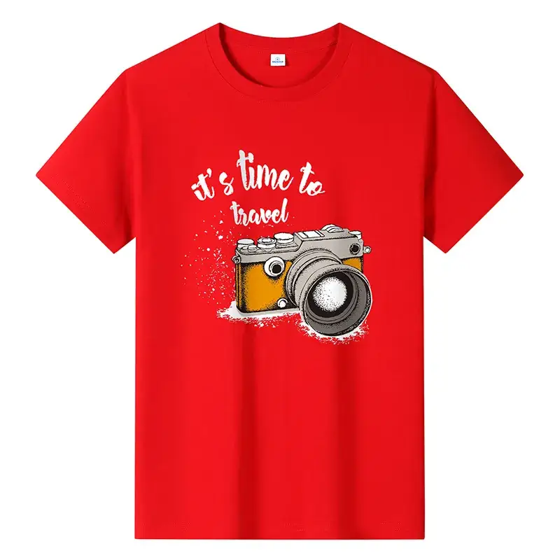 Men Printed T-Shirt Grey Summer Travel Camera Design - Image 5