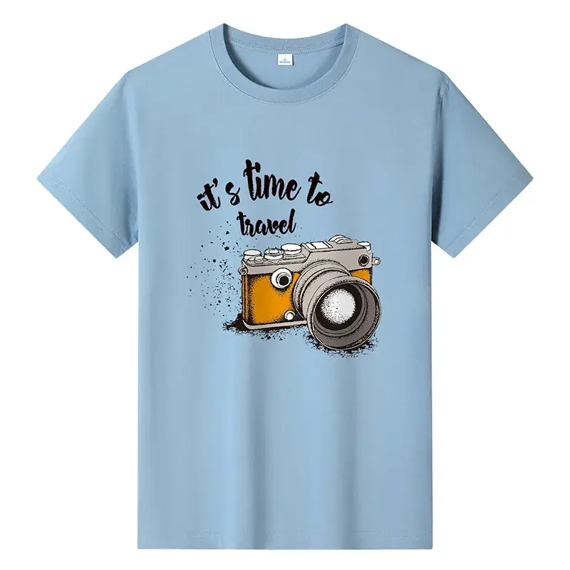 Men Printed T-Shirt Grey Summer Travel Camera Design - Image 10