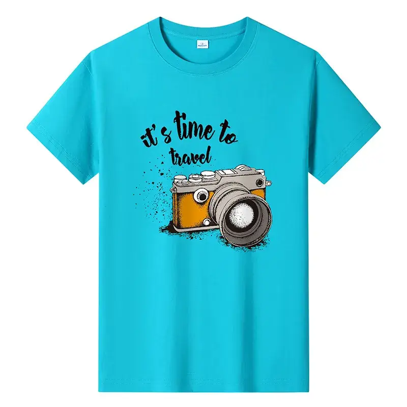 Men Printed T-Shirt Grey Summer Travel Camera Design - Image 11