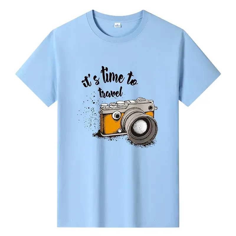 Men Printed T-Shirt Grey Summer Travel Camera Design - Image 12