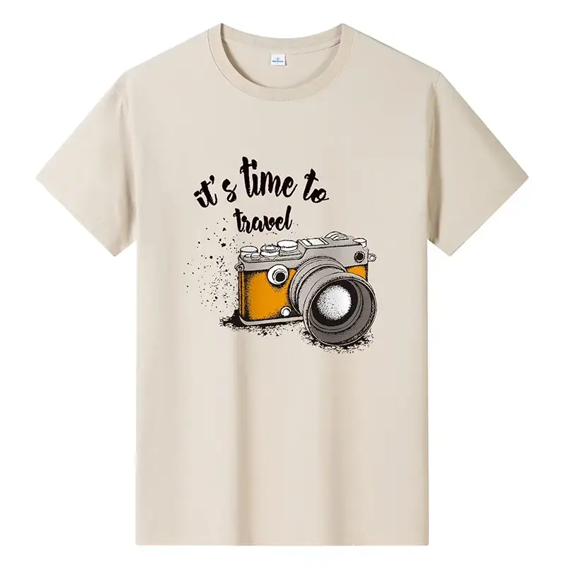 Men Printed T-Shirt Grey Summer Travel Camera Design - Image 15