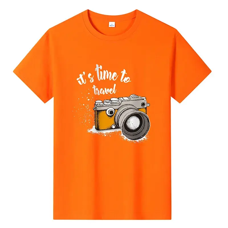 Men Printed T-Shirt Grey Summer Travel Camera Design - Image 6