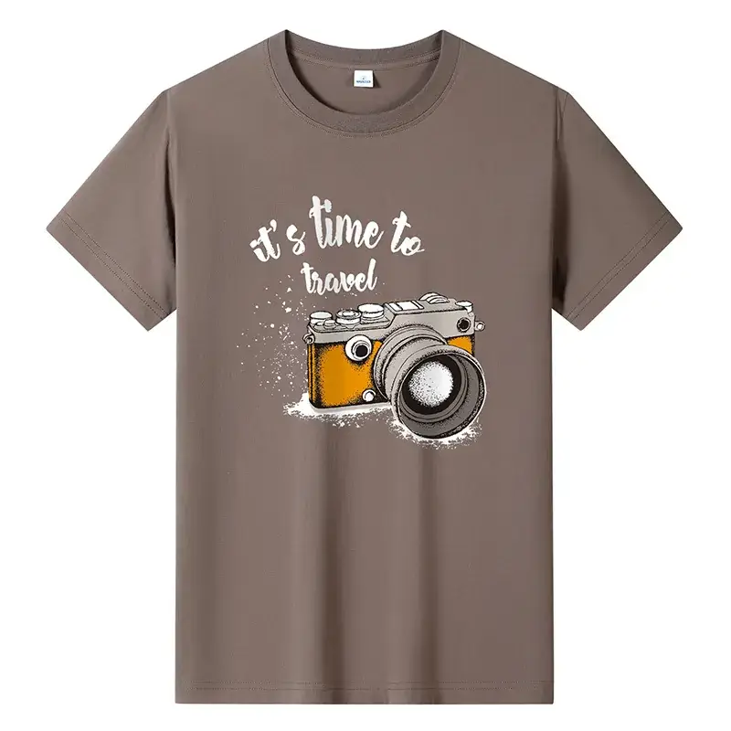 Men Printed T-Shirt Grey Summer Travel Camera Design - Image 7