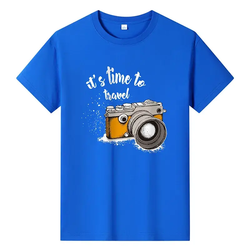 Men Printed T-Shirt Grey Summer Travel Camera Design - Image 8