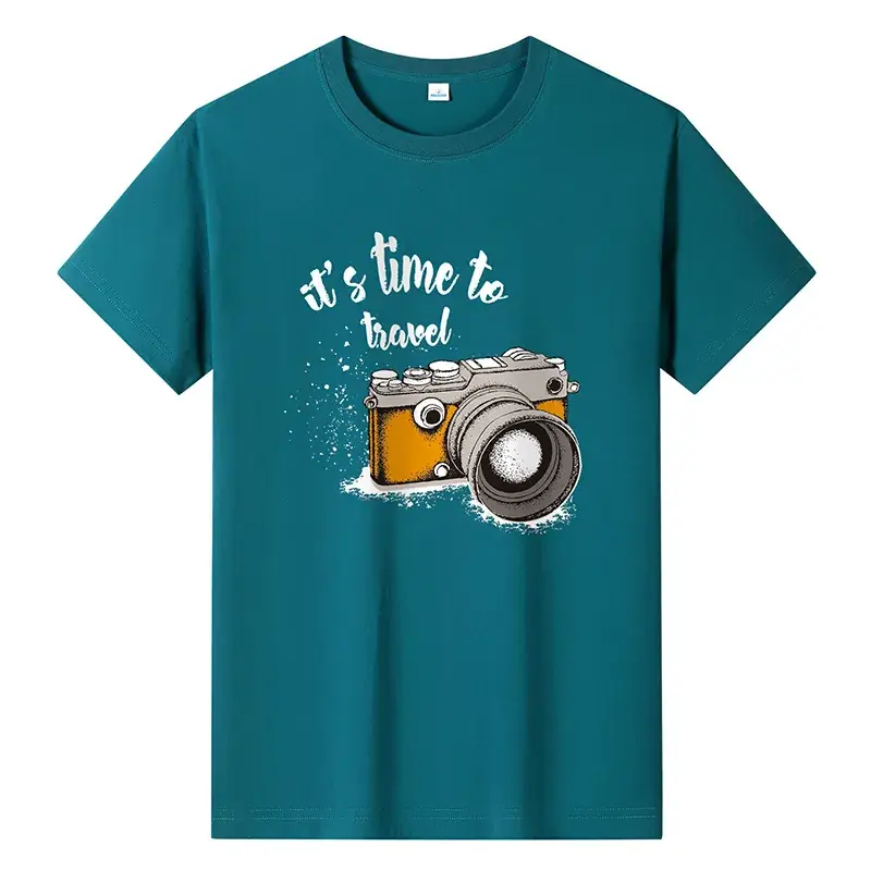 Men Printed T-Shirt Grey Summer Travel Camera Design - Image 9