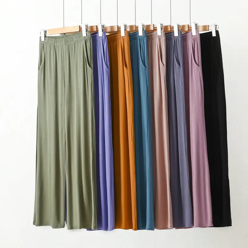Black Wide-leg Pocket Modal Pajama Pants for Women — feature 2