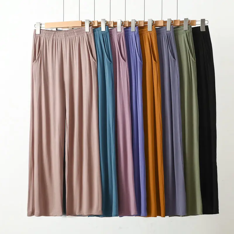 Black Wide-leg Pocket Modal Pajama Pants for Women — feature 3