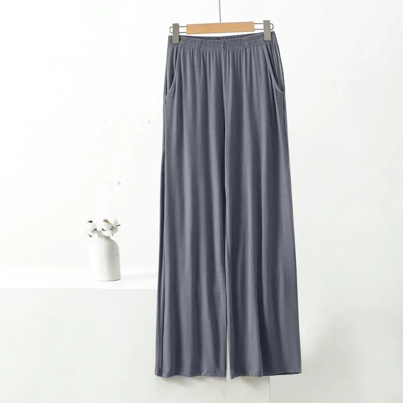 Black Wide-leg Pocket Modal Pajama Pants for Women — feature 4