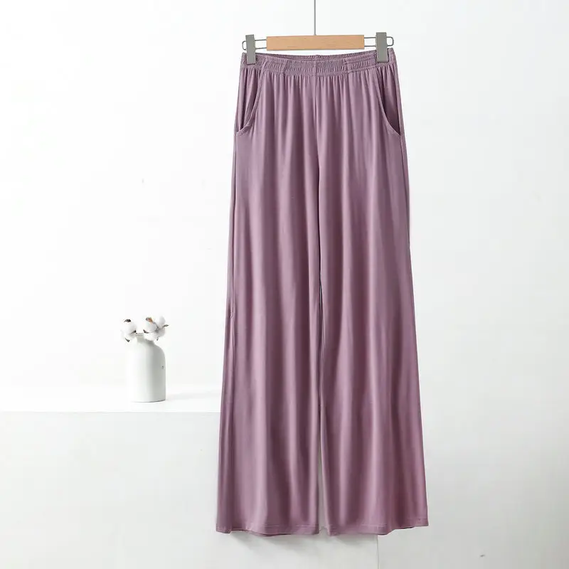 Black Wide-leg Pocket Modal Pajama Pants for Women — feature 5