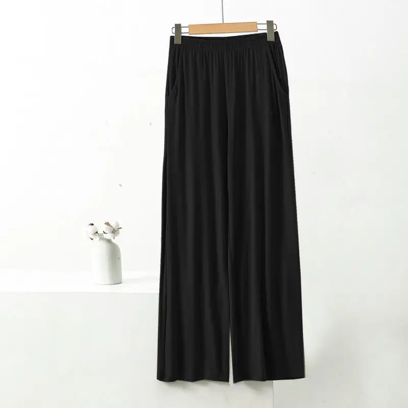 Black Wide-leg Pocket Modal Pajama Pants for Women — feature 6