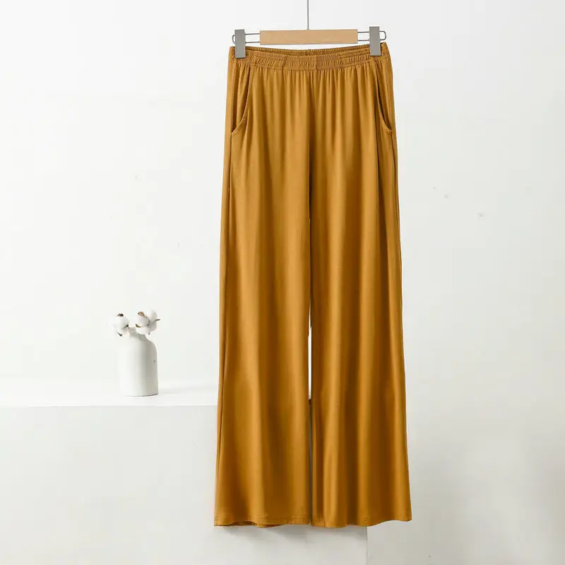 Black Wide-leg Pocket Modal Pajama Pants for Women — feature 7