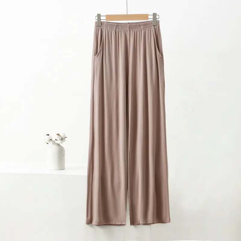 Black Wide-leg Pocket Modal Pajama Pants for Women — feature 9
