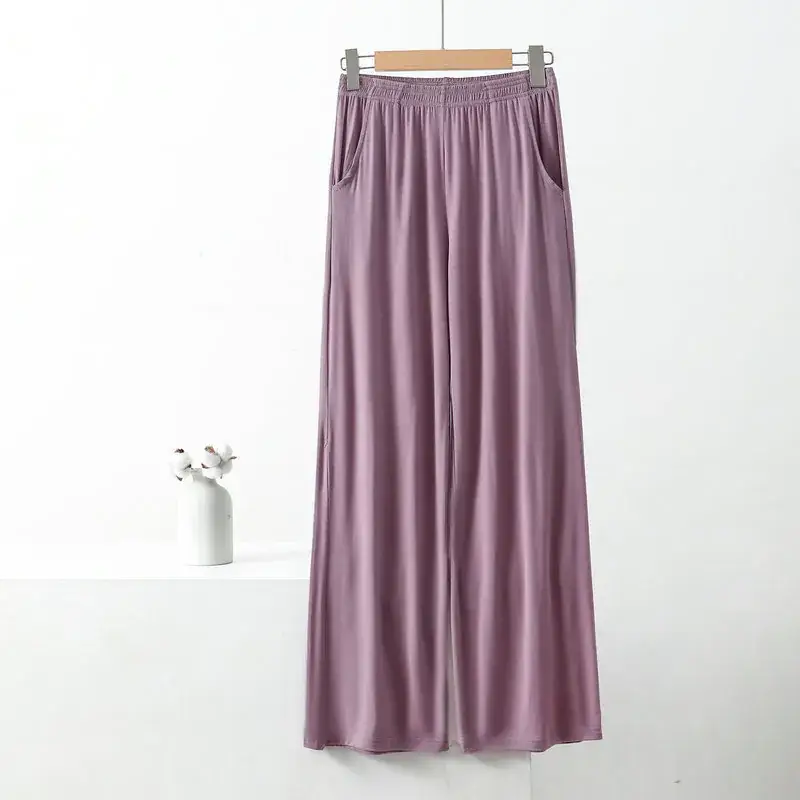 Black Wide-leg Pocket Modal Pajama Pants for Women - Image 14