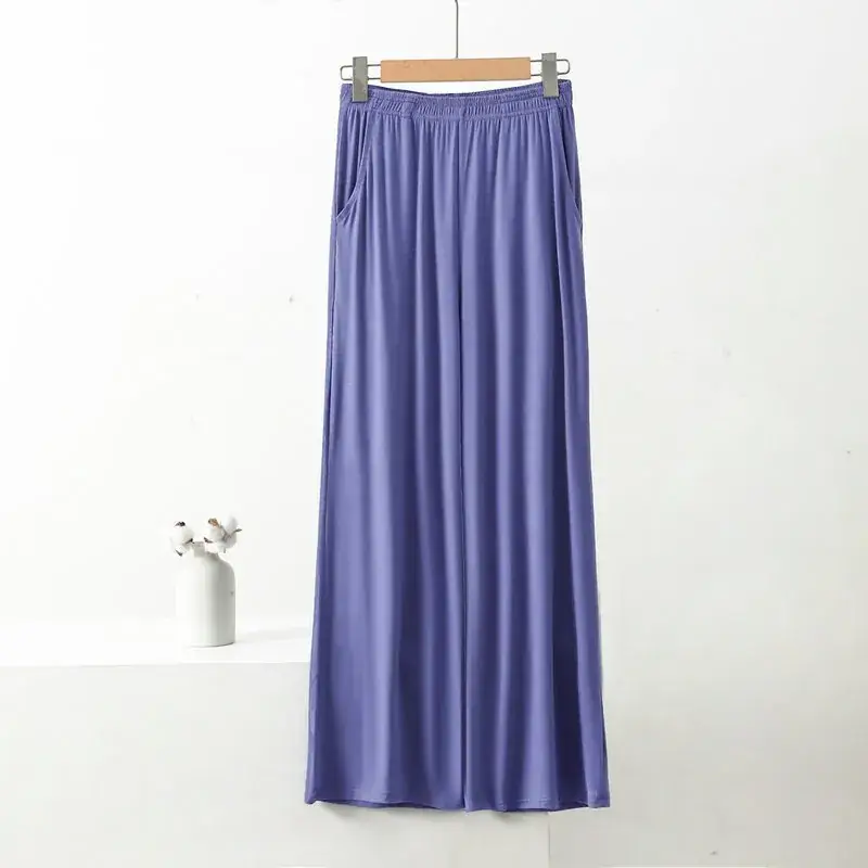 Black Wide-leg Pocket Modal Pajama Pants for Women - Image 22
