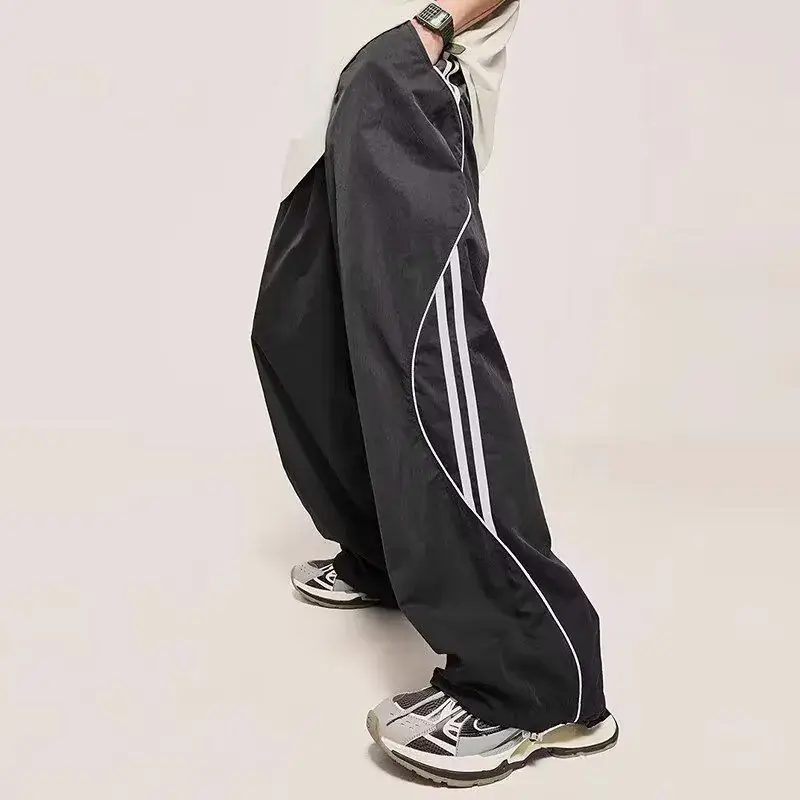Men Wide Leg Striped Sports Pants Black Spring Fall - Image 3