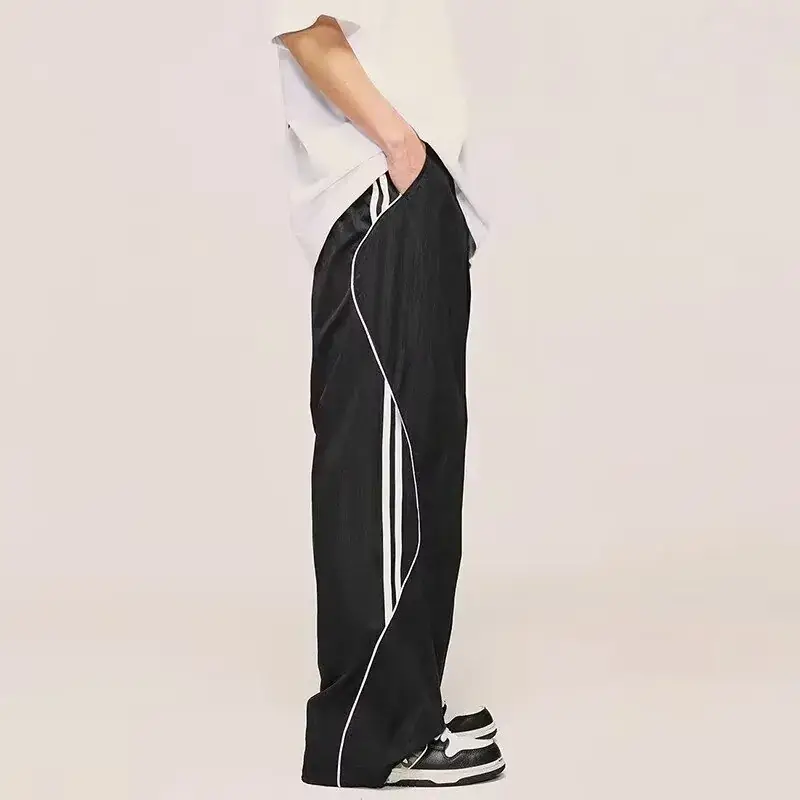 Men Wide Leg Striped Sports Pants Black Spring Fall - Image 5