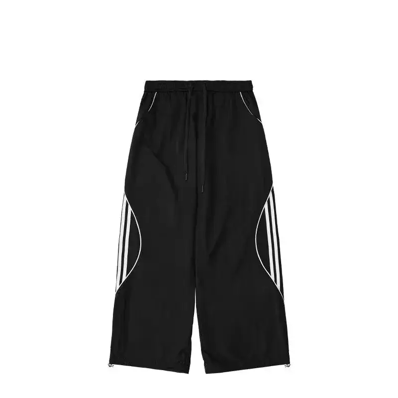 Men Wide Leg Striped Sports Pants Black Spring Fall - Image 6