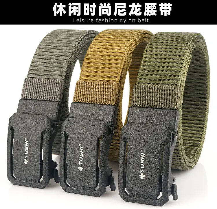 Men's Brown Canvas Belt with Automatic Buckle 3.8cm β feature 2