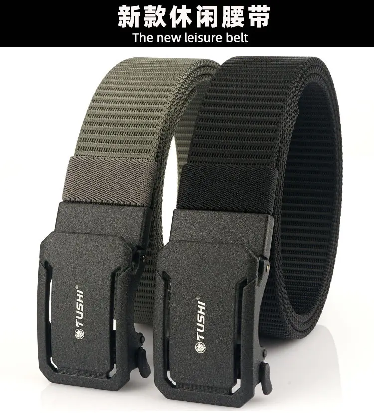 Men's Brown Canvas Belt with Automatic Buckle 3.8cm β feature 6