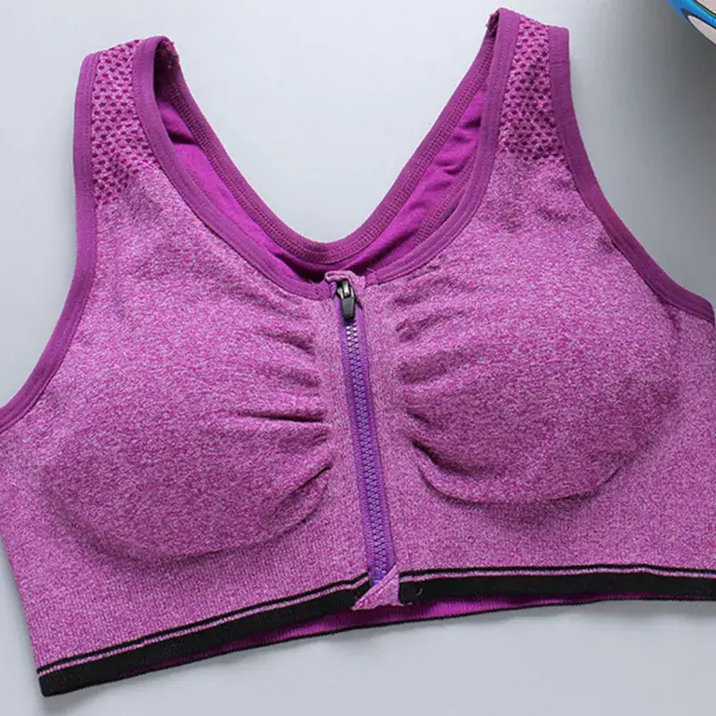 Front Zipper Sports Bra Black Adjustable Gym Wear - Image 2