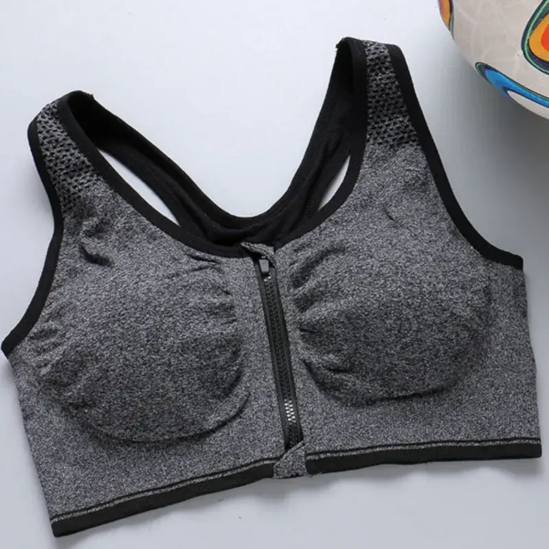 Front Zipper Sports Bra Black Adjustable Gym Wear - Image 6
