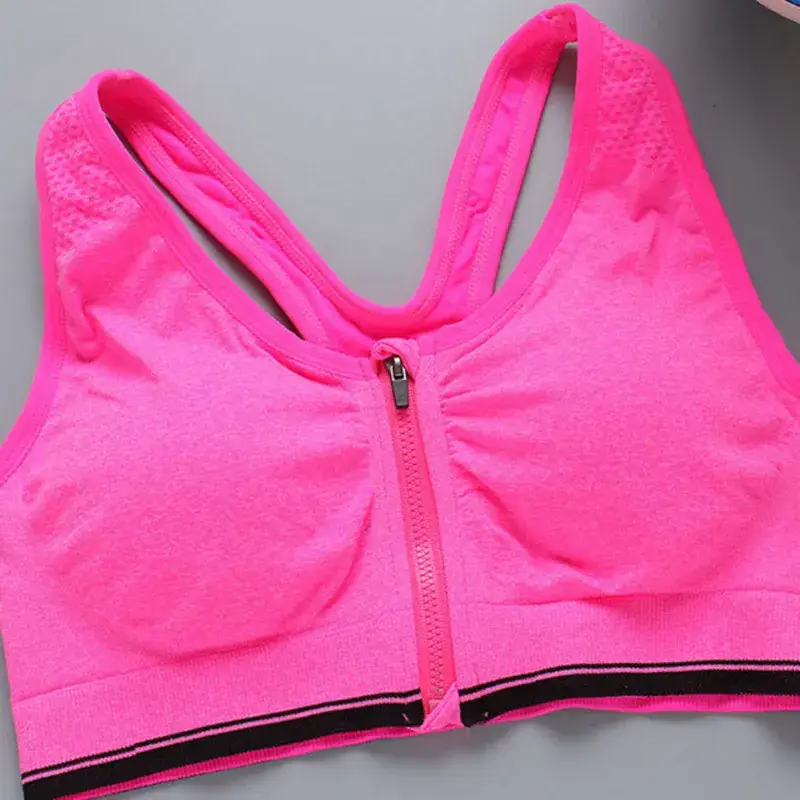 Front Zipper Sports Bra Black Adjustable Gym Wear - Image 7