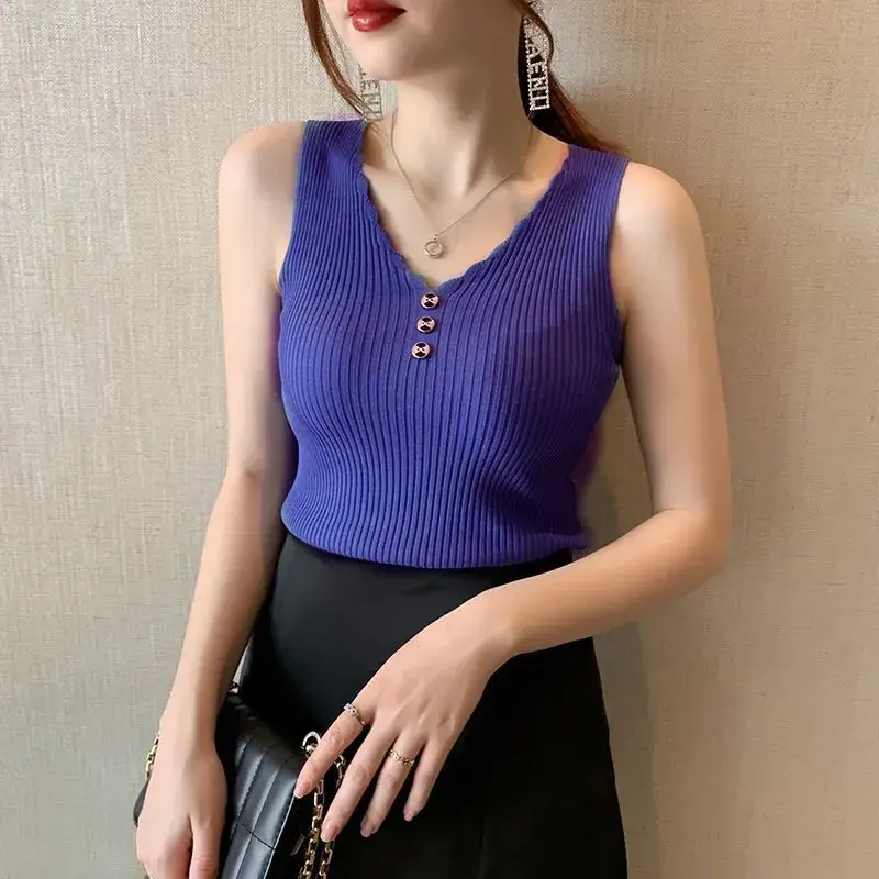 2021 Summer Ice Silk Knitted Camisole Vest Women - Image 2