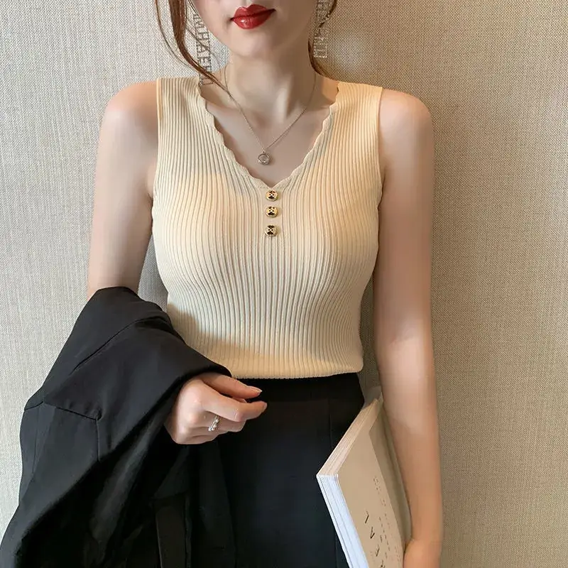 2021 Summer Ice Silk Knitted Camisole Vest Women - Image 4