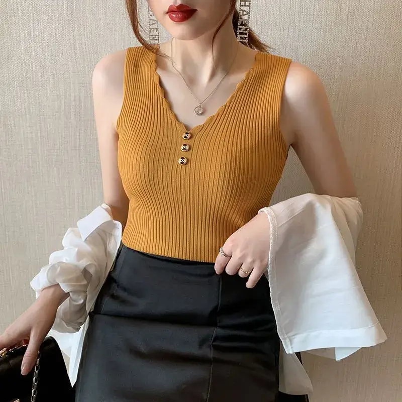 2021 Summer Ice Silk Knitted Camisole Vest Women - Image 5