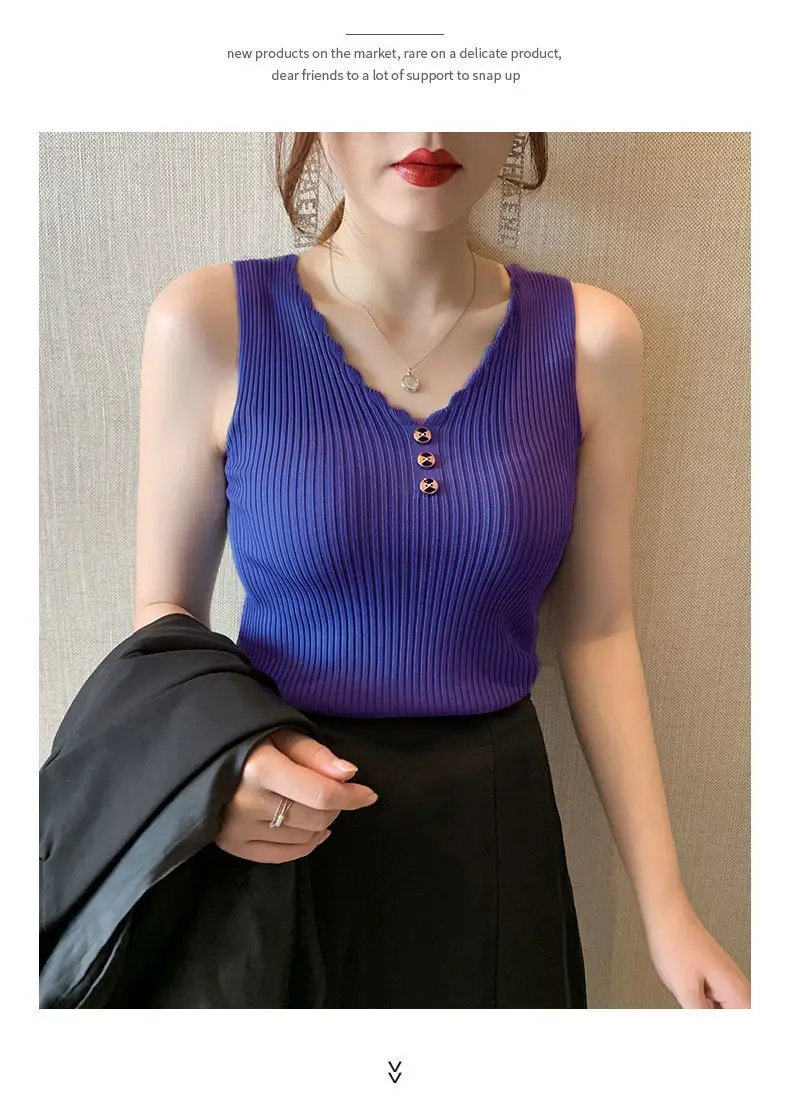 2021 Summer Ice Silk Knitted Camisole Vest Women — feature 10