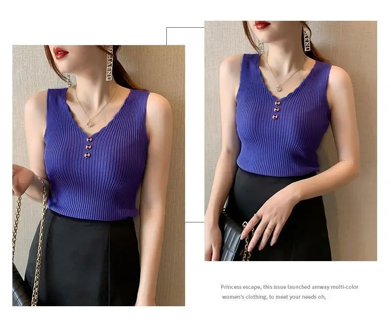 2021 Summer Ice Silk Knitted Camisole Vest Women — feature 11