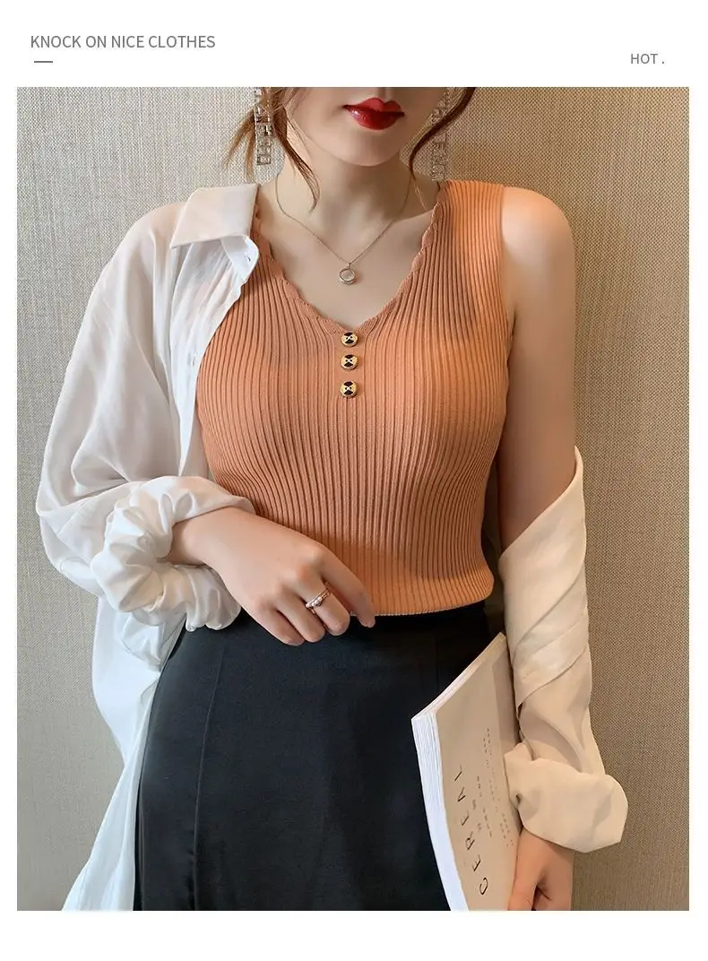 2021 Summer Ice Silk Knitted Camisole Vest Women — feature 12