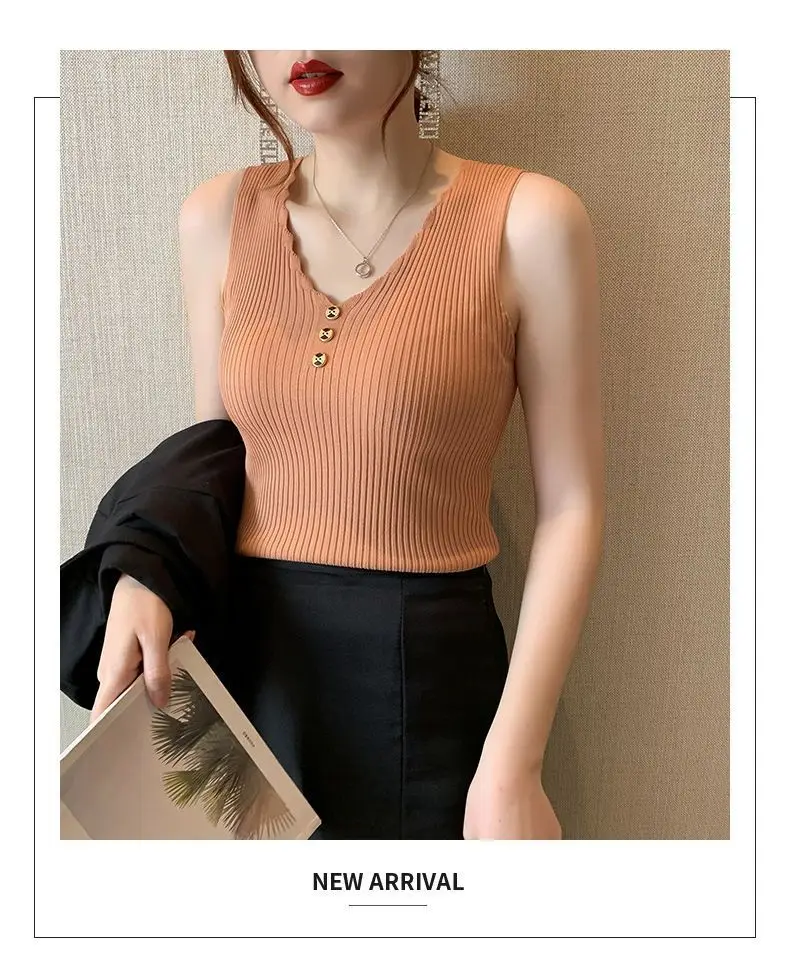 2021 Summer Ice Silk Knitted Camisole Vest Women — feature 13