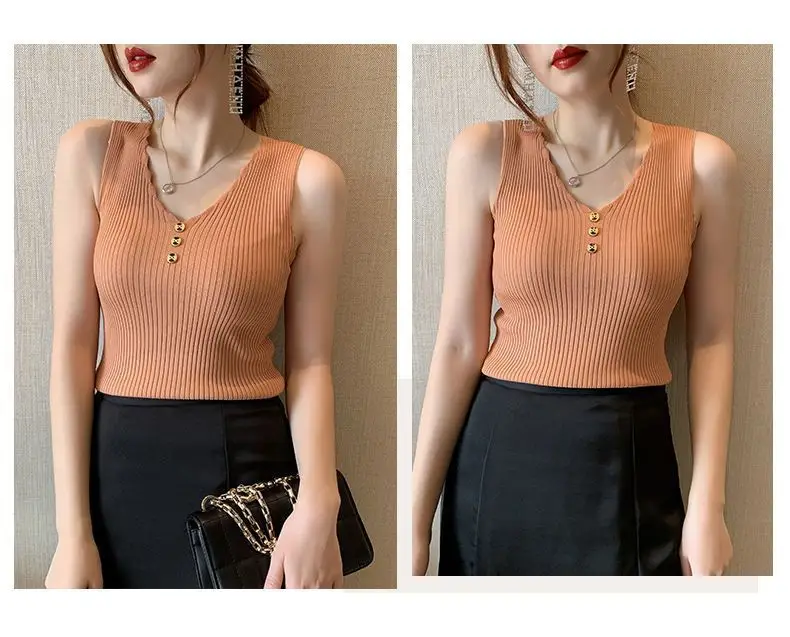 2021 Summer Ice Silk Knitted Camisole Vest Women — feature 14