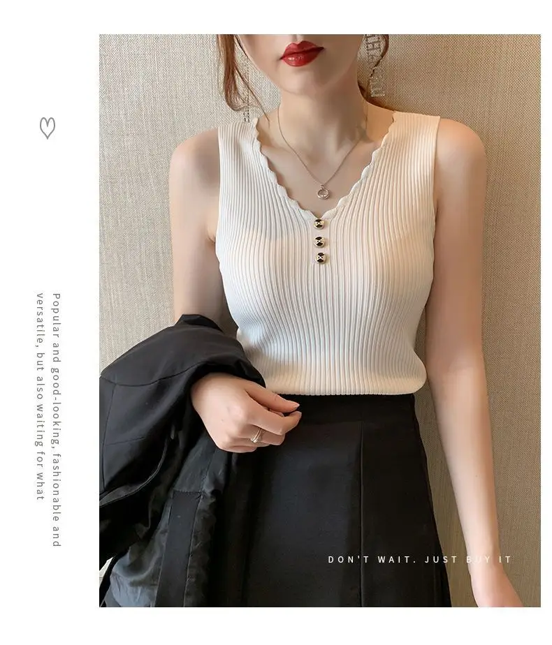 2021 Summer Ice Silk Knitted Camisole Vest Women — feature 15