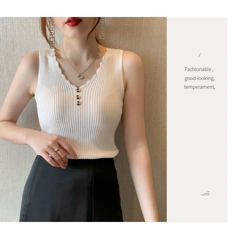 2021 Summer Ice Silk Knitted Camisole Vest Women — feature 16