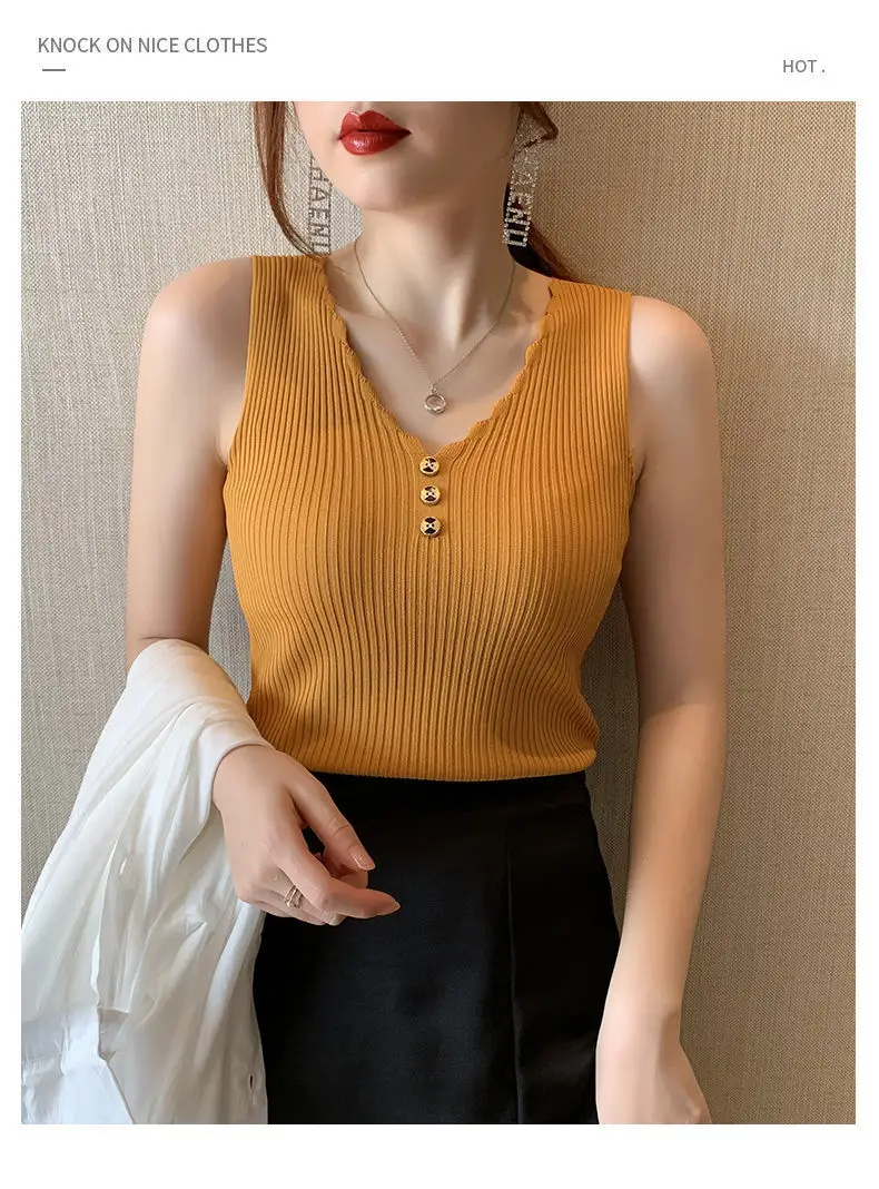 2021 Summer Ice Silk Knitted Camisole Vest Women — feature 17
