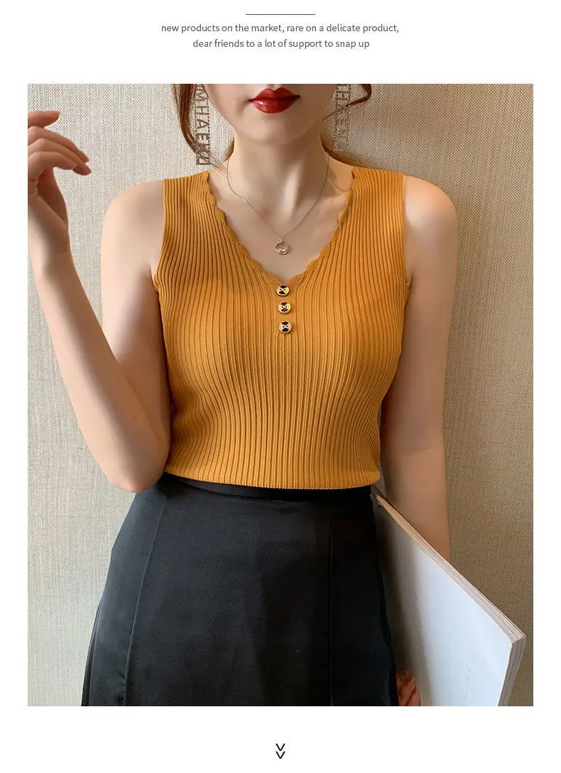 2021 Summer Ice Silk Knitted Camisole Vest Women — feature 20
