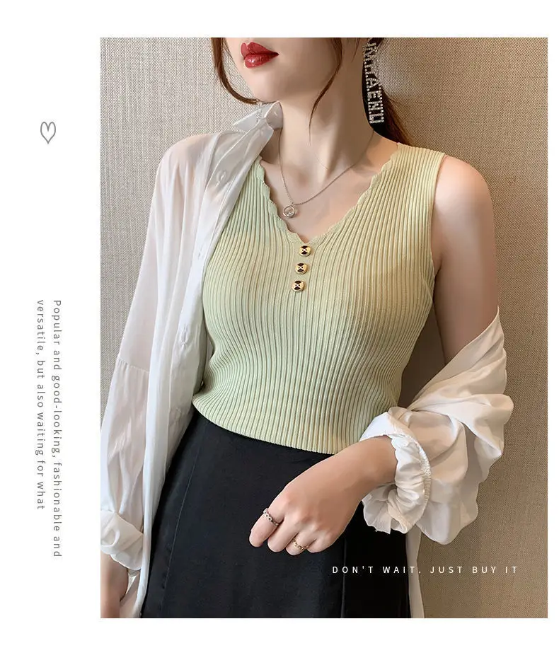 2021 Summer Ice Silk Knitted Camisole Vest Women — feature 21