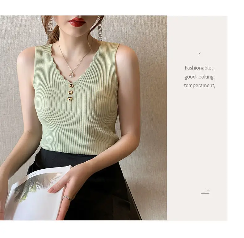 2021 Summer Ice Silk Knitted Camisole Vest Women — feature 22