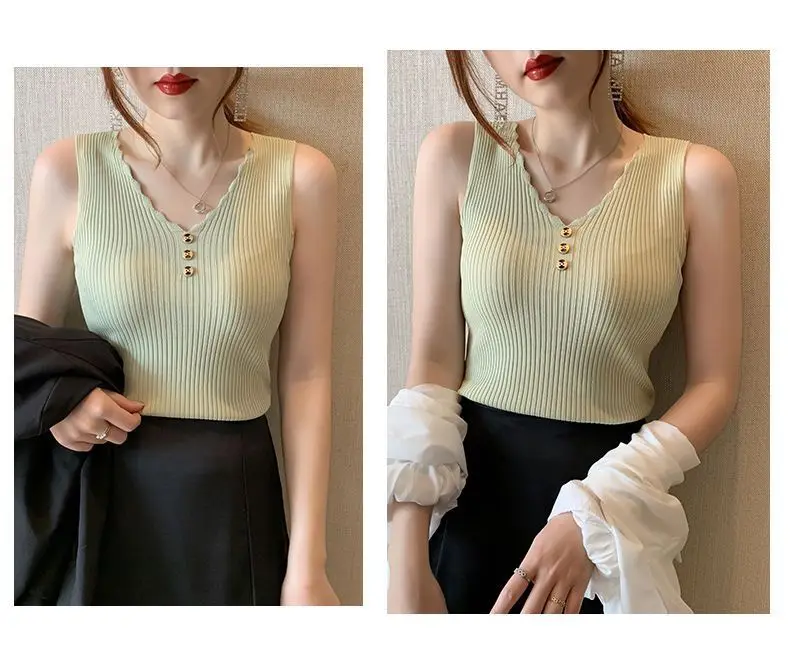 2021 Summer Ice Silk Knitted Camisole Vest Women — feature 23