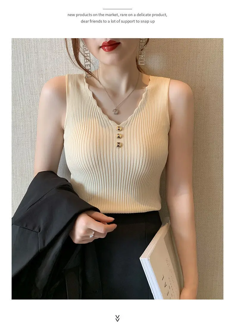 2021 Summer Ice Silk Knitted Camisole Vest Women — feature 25