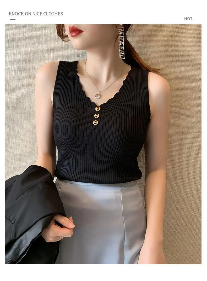 2021 Summer Ice Silk Knitted Camisole Vest Women — feature 27