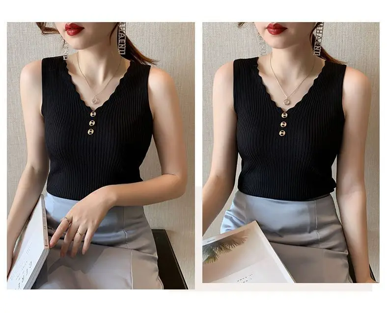 2021 Summer Ice Silk Knitted Camisole Vest Women — feature 29