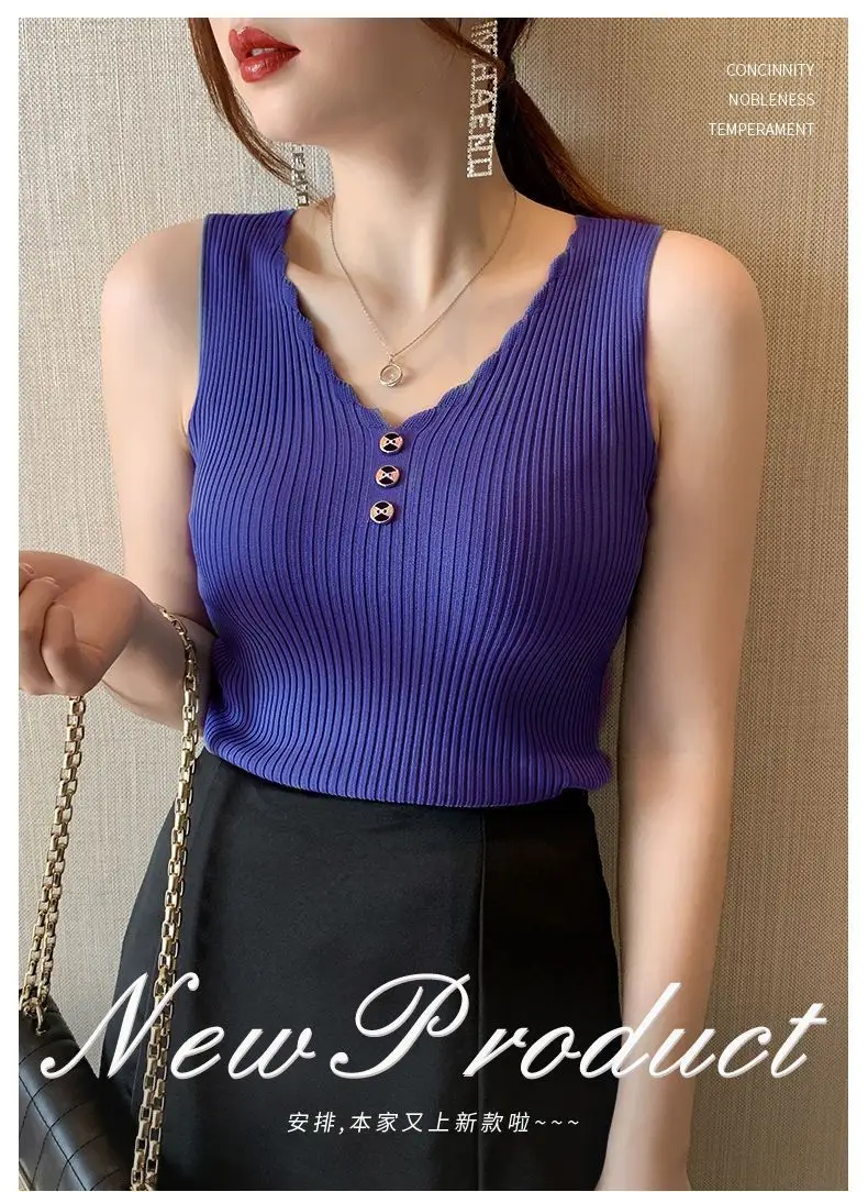 2021 Summer Ice Silk Knitted Camisole Vest Women — feature 3