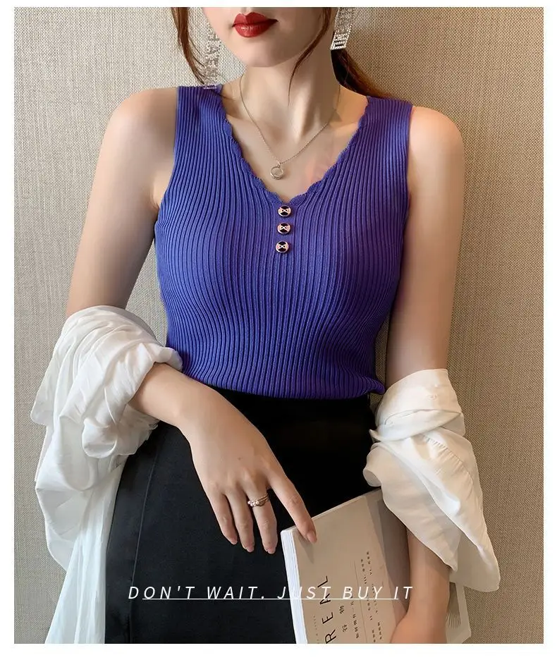 2021 Summer Ice Silk Knitted Camisole Vest Women — feature 9