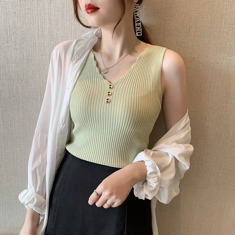 2021 Summer Ice Silk Knitted Camisole Vest Women - Image 6