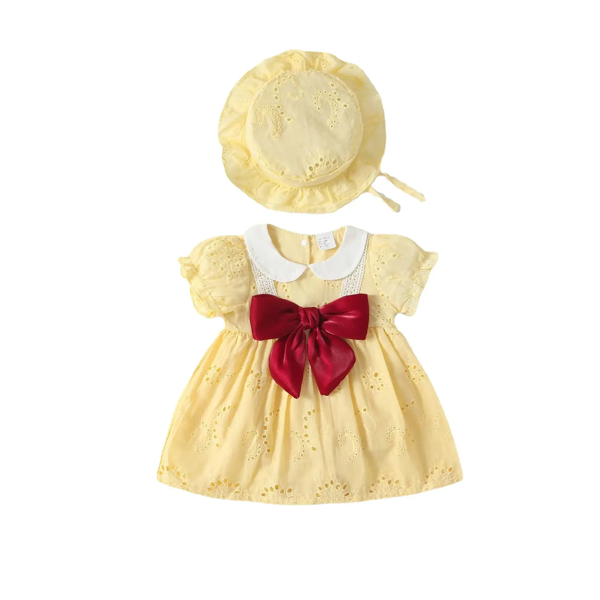 Baby's Peach Sunflower Dress with Bow & Hat Set - Image 5