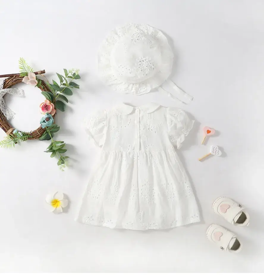 Baby's Peach Sunflower Dress with Bow & Hat Set — feature 11