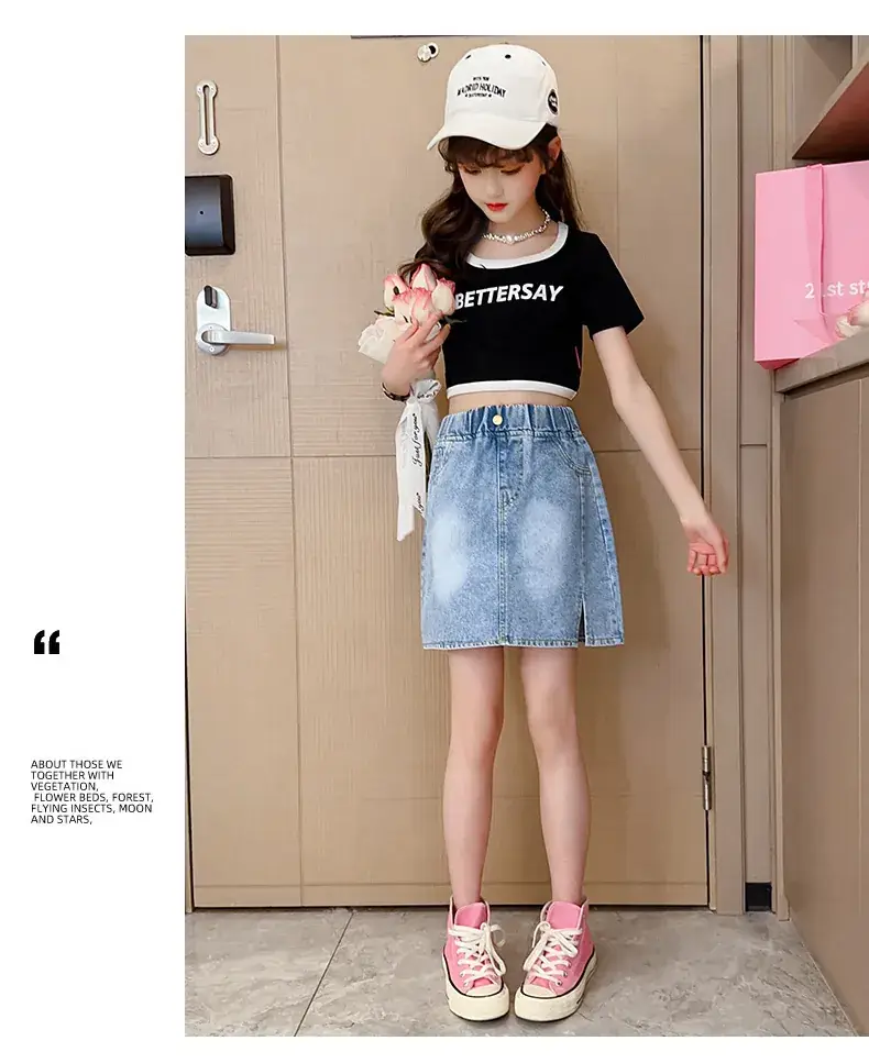 Girls Denim Skirt Medium Large Western Style — feature 10